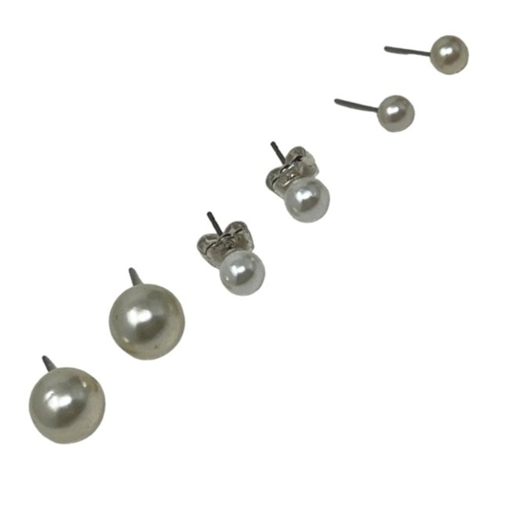 Faux Pearl Stud Earrings Lot of Three Pair Different Sizes
